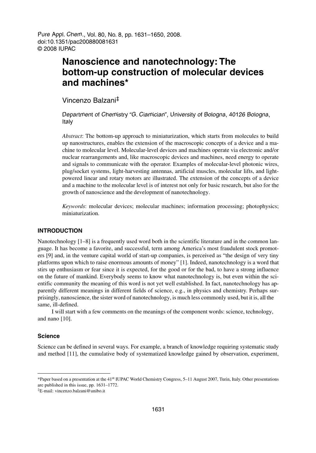 The Bottom-Up Construction of Molecular Devices and Machines*