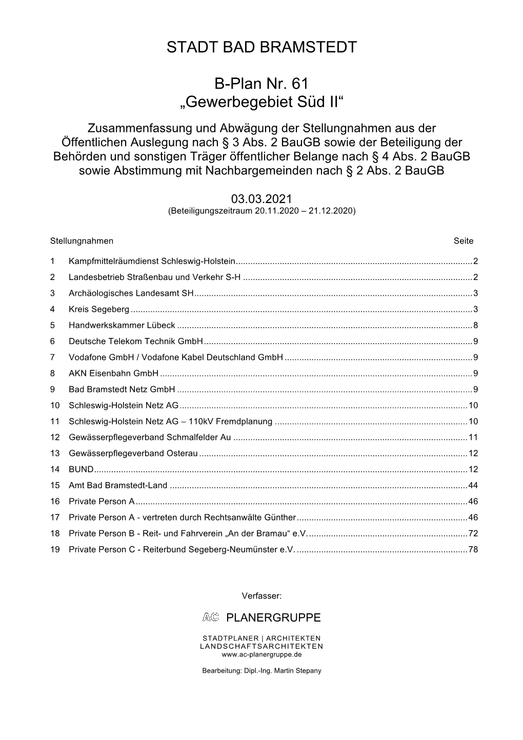 STADT BAD BRAMSTEDT B-Plan Nr. 61 „Gewerbegebiet Süd