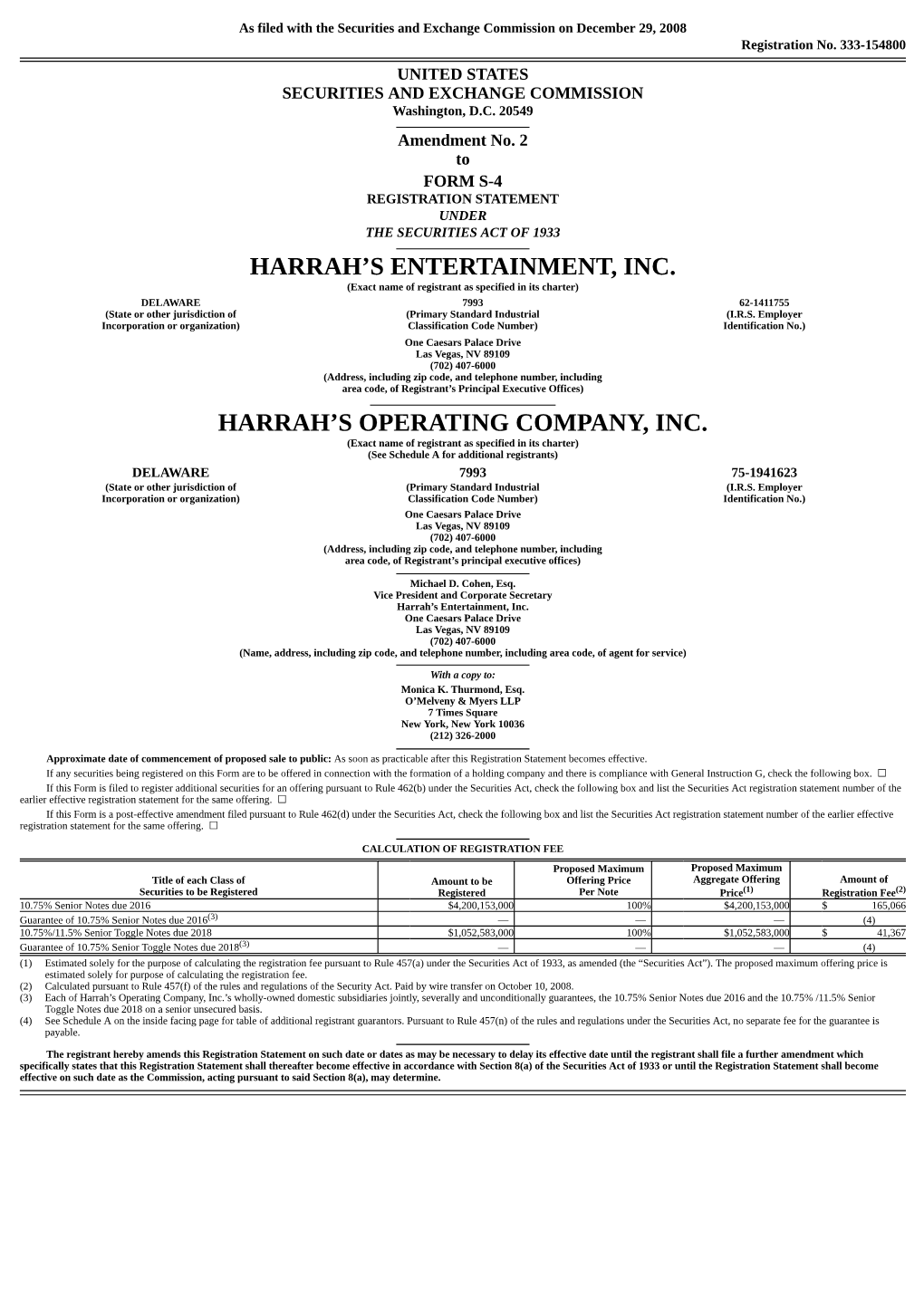 Harrah's Entertainment, Inc. Harrah's