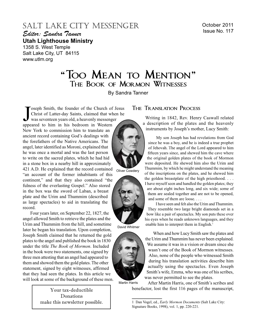 “Too Mean to Mention” the Book of Mormon Witnesses by Sandra Tanner