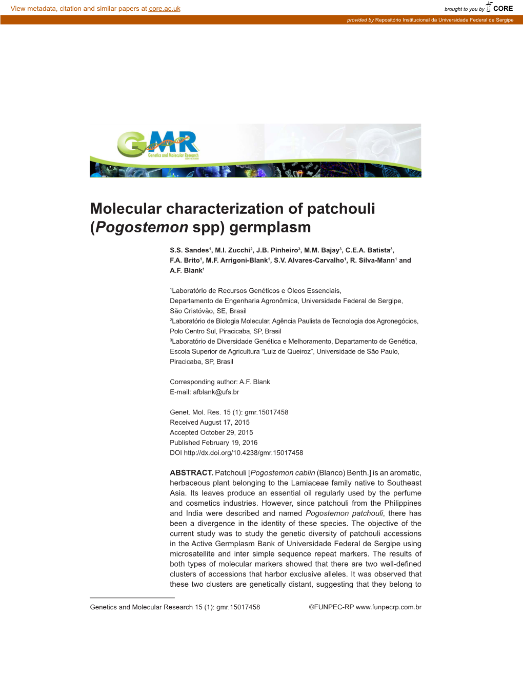 Molecular Characterization of Patchouli (Pogostemon Spp) Germplasm
