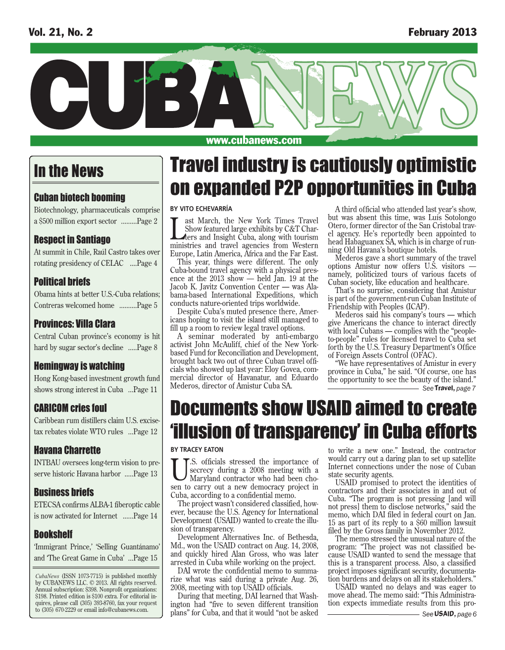 Cubanews (ISSN 1073-7715) Is Published Monthly Tion Burdens and Delays on All Its Stakeholders.” by CUBANEWS LLC