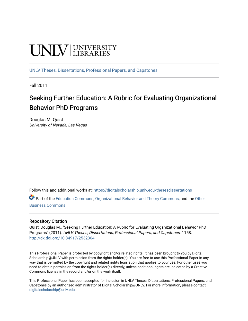 A Rubric for Evaluating Organizational Behavior Phd Programs