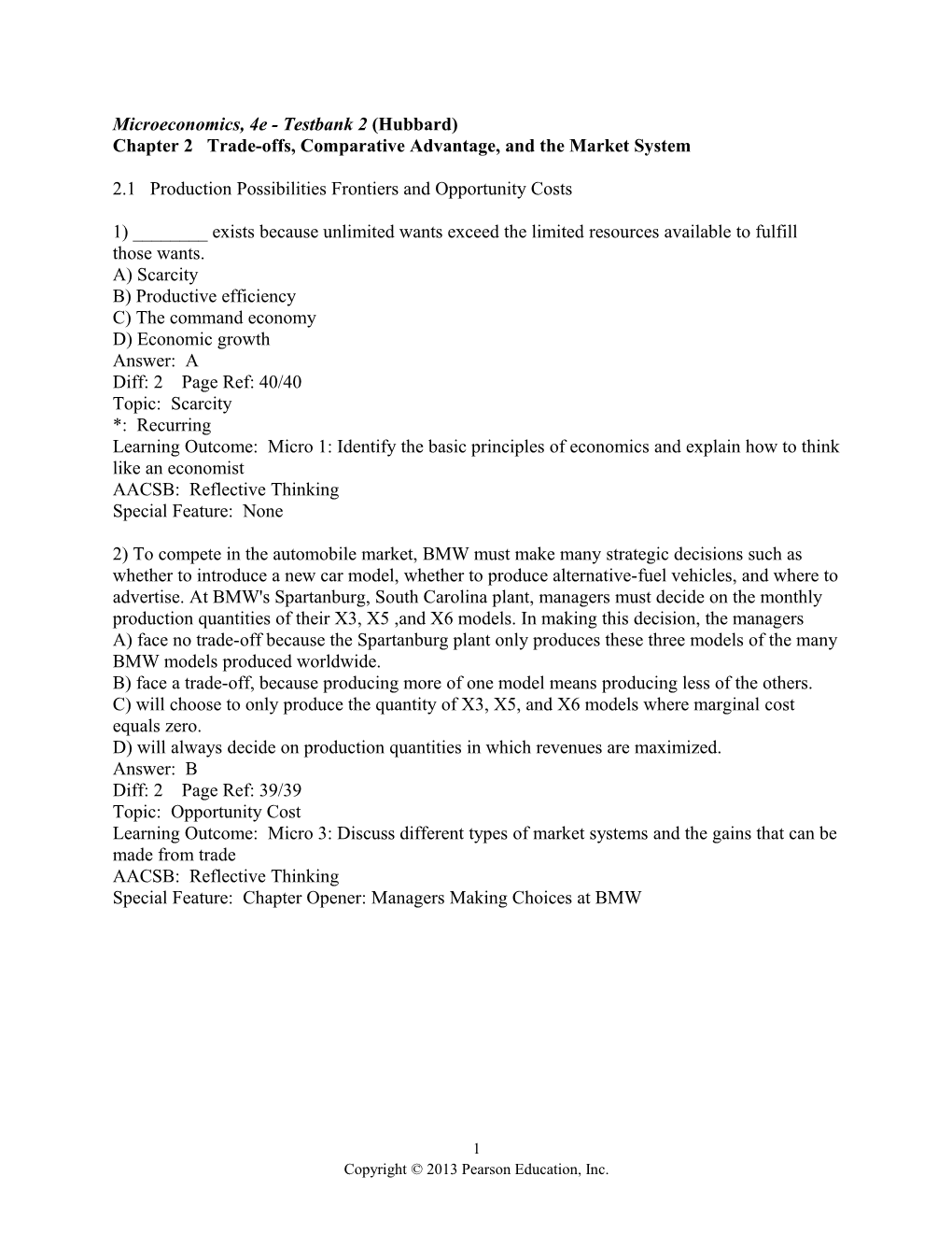 Microeconomics, 4E - Testbank 2 (Hubbard)