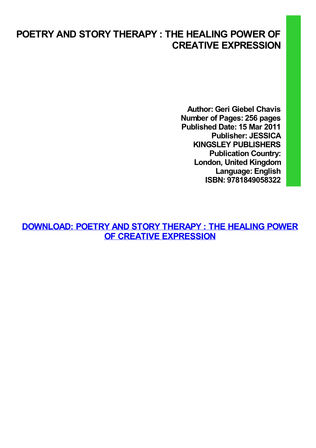 {PDF} Poetry and Story Therapy : the Healing Power of Creative