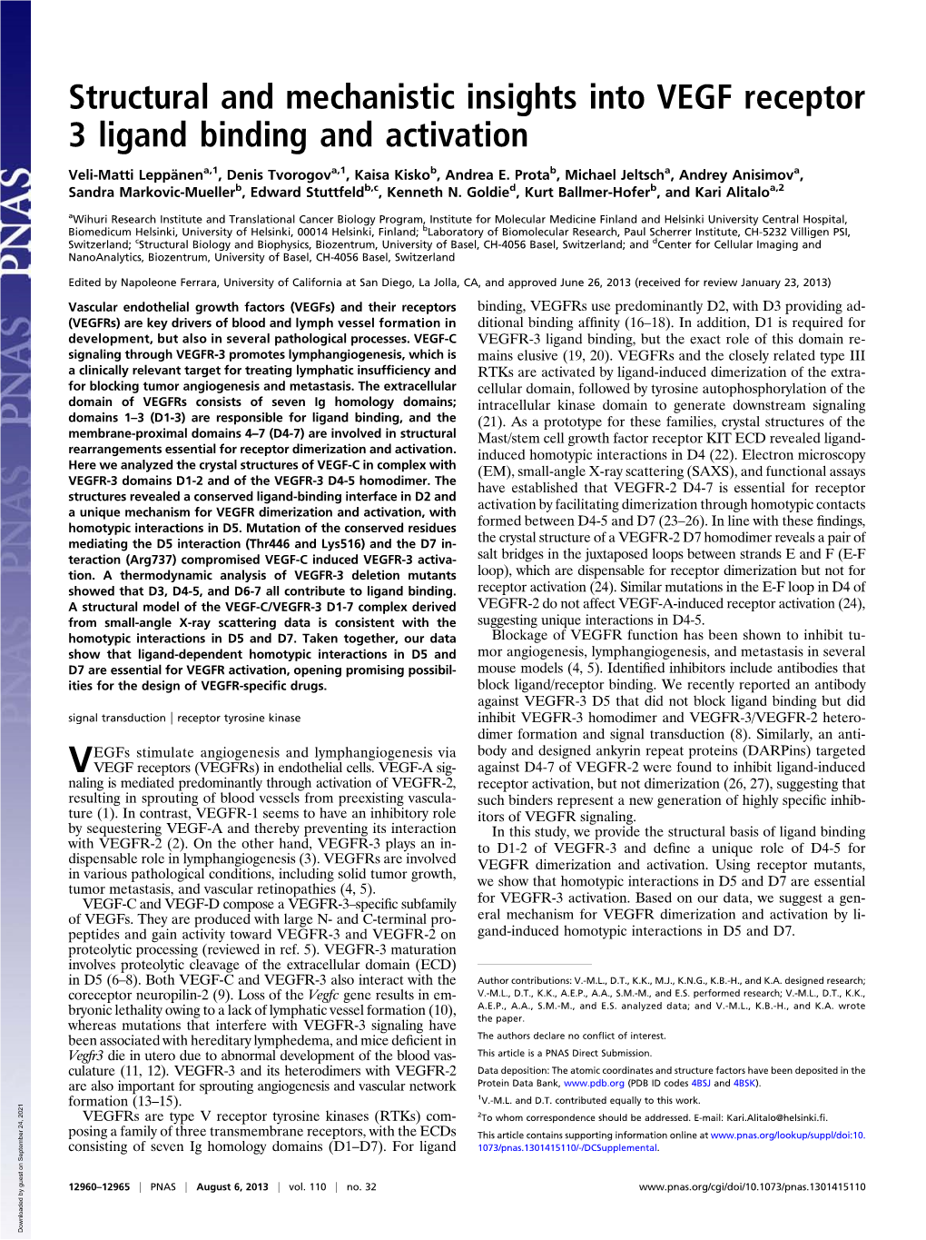 Structural and Mechanistic Insights Into VEGF Receptor 3 Ligand Binding and Activation