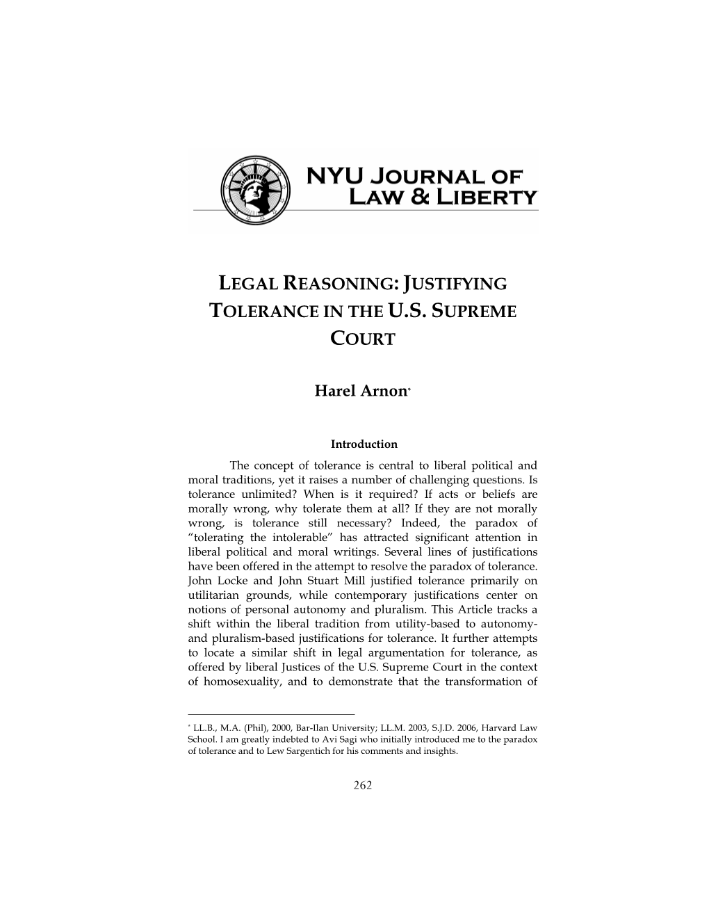 Legal Reasoning: Justifying Tolerance in the U.S. Supreme Court