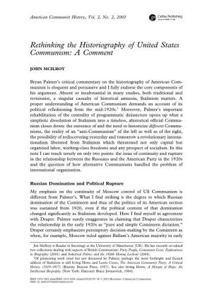 Rethinking the Historiography of United States Communism: a Comment