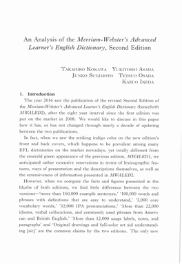 An Analysis of the Merriam-Webster's Advanced Learner's English Dictionary^ Second Edition