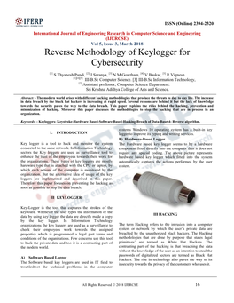 Reverse Methodology of Keylogger for Cybersecurity