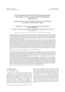 Polyhydroxyalkanoates: Biodegradable Polymers and Plastics