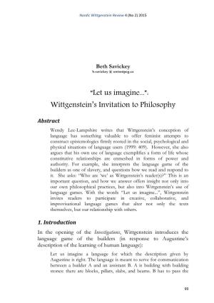 Wittgenstein's Invitation to Philosophy