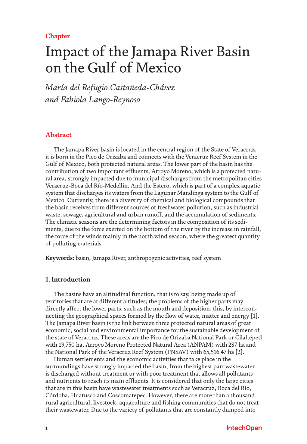 Impact of the Jamapa River Basin on the Gulf of Mexico María Del Refugio Castañeda-Chávez and Fabiola Lango-Reynoso