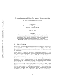 Generalisations of Singular Value Decomposition to Dual-Numbered