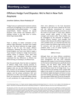 Offshore Hedge Fund Disputes: We're Not in New York Anymore