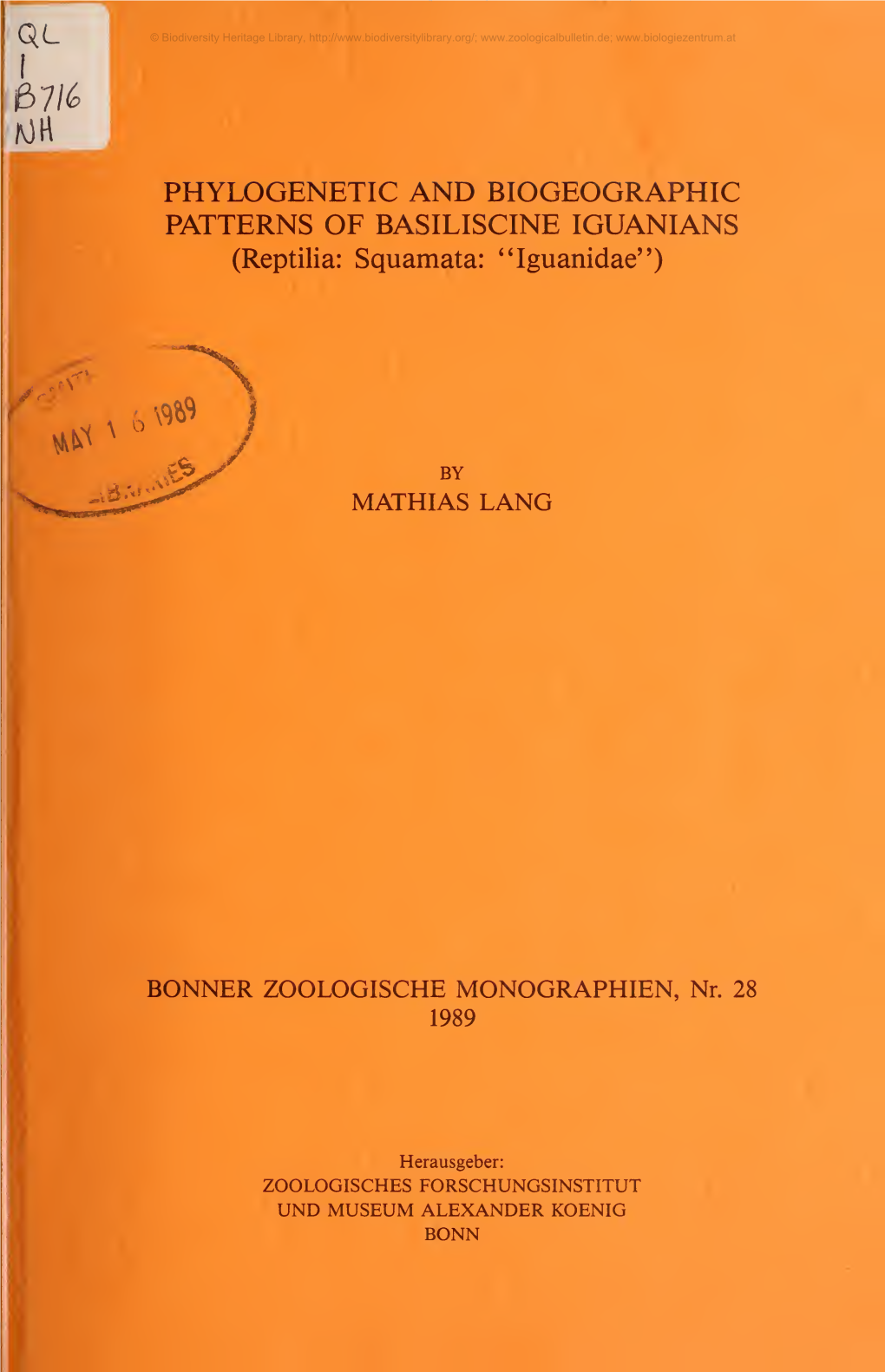 PHYLOGENETIC and BIOGEOGRAPHIC PATTERNS of BASILISCINE IGUANIANS (Reptilia: Squamata: 