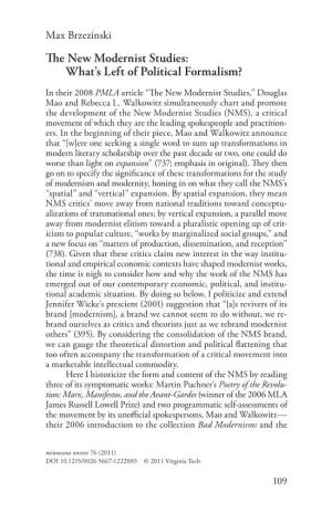 E New Modernist Studies: What's Left of Political Formalism?