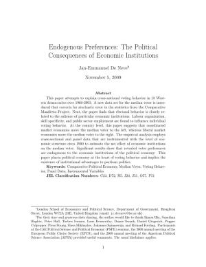 Endogenous Preferences: the Political Consequences of Economic Institutions