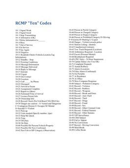 RCMP Ten Codes