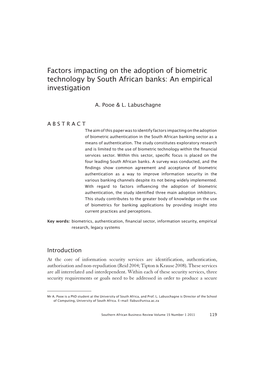 Factors Impacting on the Adoption of Biometric Technology by South African Banks: an Empirical Investigation