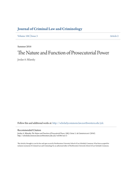 The Nature and Function of Prosecutorial Power, 106 J