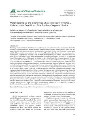 Morphobiological and Biochemical Characteristics of Monarda L