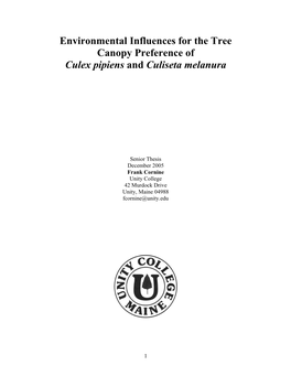 Environmental Influences for the Tree Canopy Preference of Culex Pipiens and Culiseta Melanura