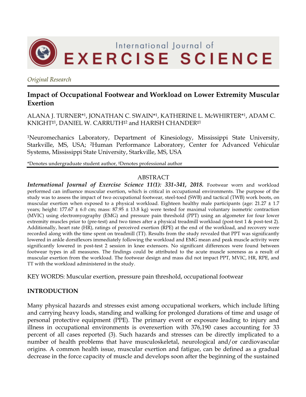 Impact of Occupational Footwear and Workload on Lower Extremity Muscular Exertion