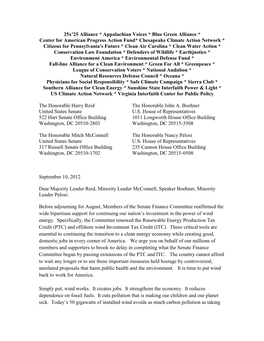 25X'25 Alliance * Appalachian Voices * Blue Green Alliance * Center for American Progress Action Fund* Chesapeake Climate