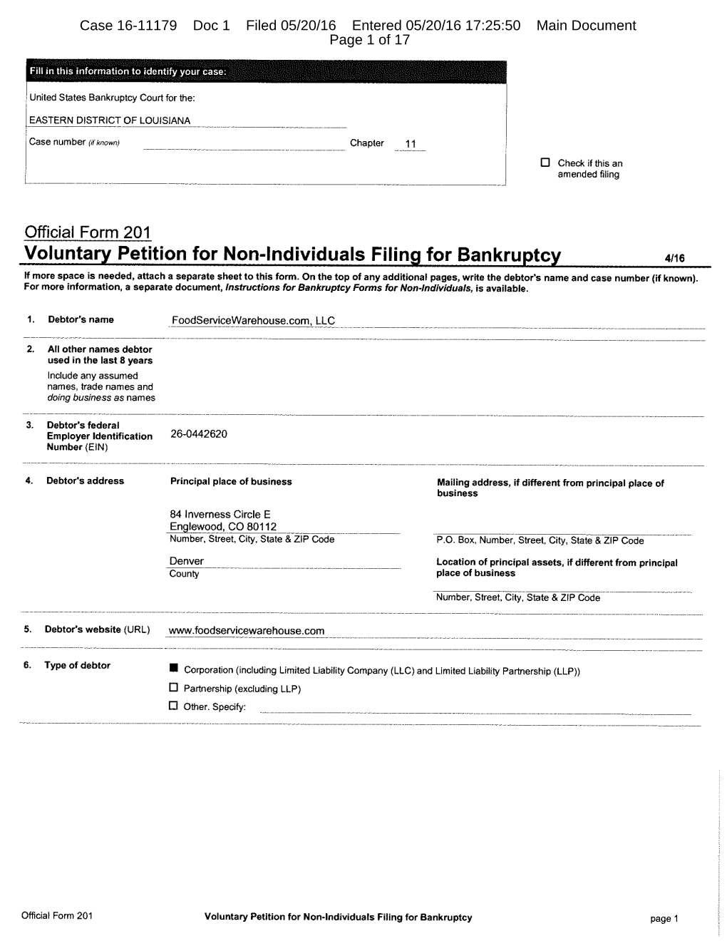 Case 16-11179 Doc 1 Filed 05/20/16 Entered 05/20/16 17:25:50