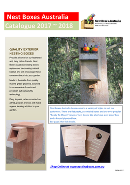 Nest Boxes Australia Catalogue 2017 ~ 2018