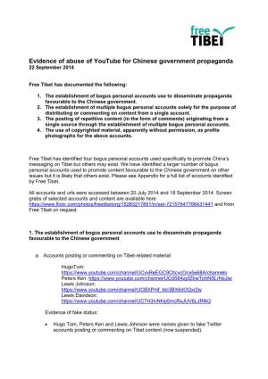 Evidence of Abuse of Youtube for Chinese Government Propaganda 22 September 2014