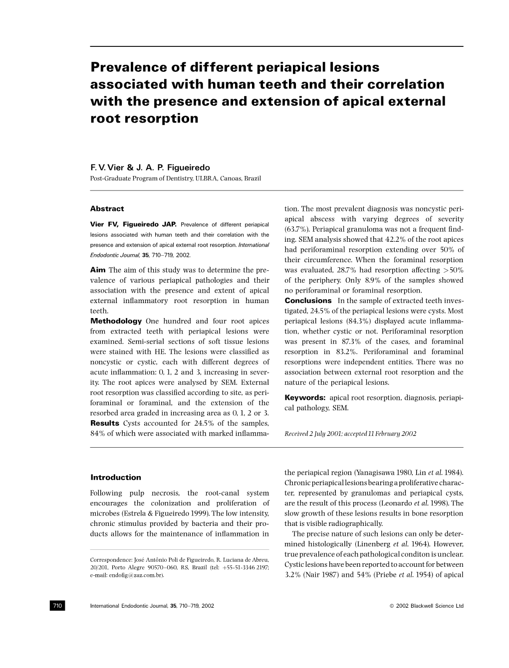 Prevalence of Different Periapical Lesions With