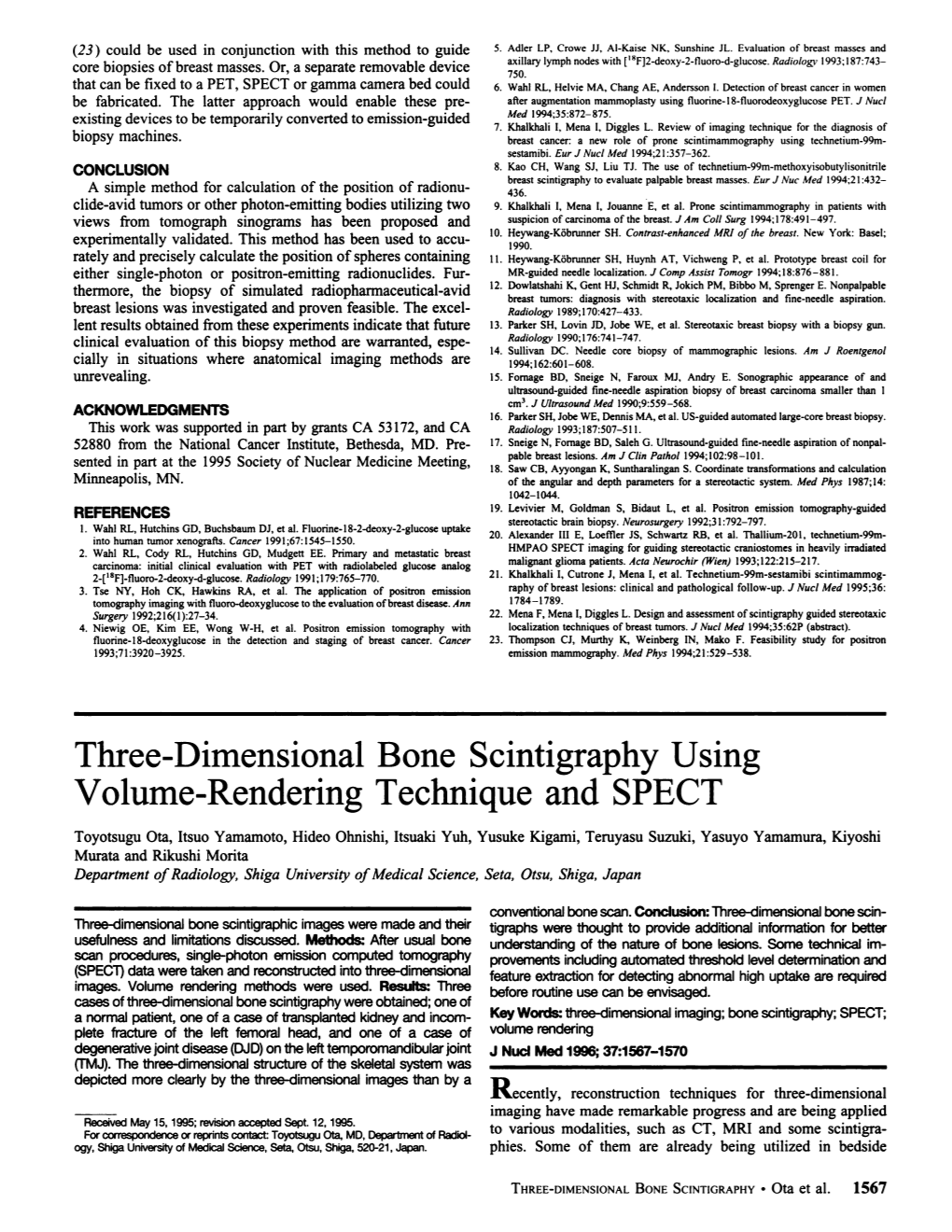 Three-Dimensional Bone Scintigraphy Using Volume-Rendering Technique and SPECT