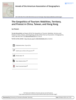 The Geopolitics of Tourism: Mobilities, Territory, and Protest in China, Taiwan, and Hong Kong