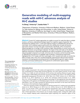 Generative Modeling of Multi-Mapping Reads with Mhi-C Advances Analysis of Hi-C Studies Ye Zheng1, Ferhat Ay2,3, Sunduz Keles1,4*