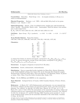 Iridarsenite (Ir, Ru)As2 C 2001-2005 Mineral Data Publishing, Version 1