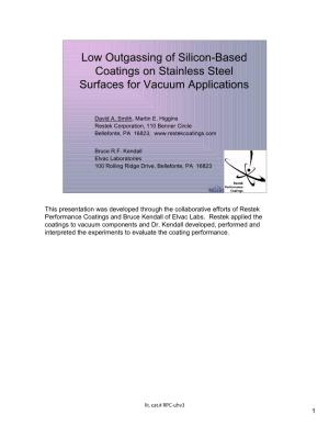 Low Outgassing of Silicon-Based Coatings on Stainless Steel Surfaces for Vacuum Applications