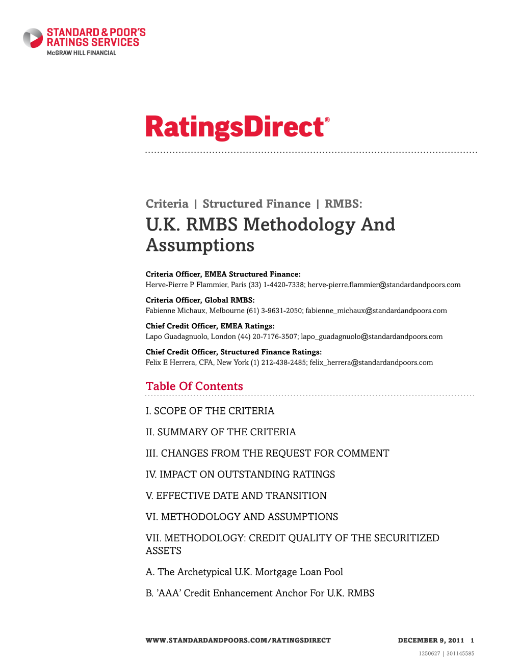 U.K. RMBS Methodology and Assumptions