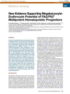 New Evidence Supporting Megakaryocyte- Erythrocyte Potential of Flk2/Flt3+ Multipotent Hematopoietic Progenitors