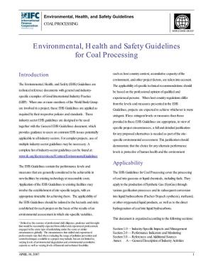Environmental, Health and Safety Guidelines for Coal Processing