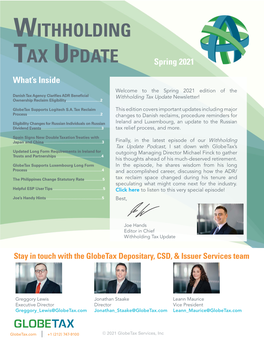 Withholding Tax Update Newsletter! Ownership Reclaim Eligibility
