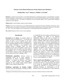 133 Solanum Viarum Dunal (Solanaceae), Primer Reporte Para