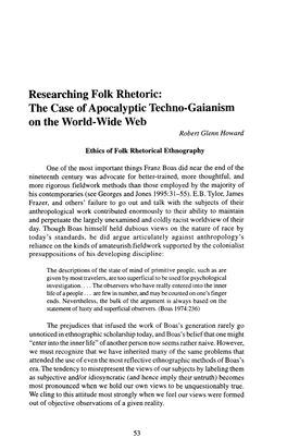 Researching Folk Rhetoric: the Case of Apocalyptic Techno-Gaianism on the World-Wide Web Robert Glenn Howard