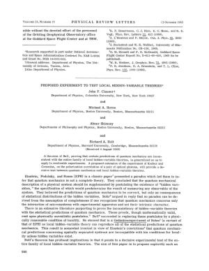 PROPOSED EXPERIMENT to TEST LOCAL HIDDEN-VARIABLE THEORIES* John F