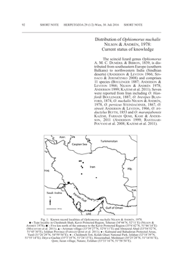 Distribution of Ophiomorus Nuchalis Nilson & Andrén, 1978