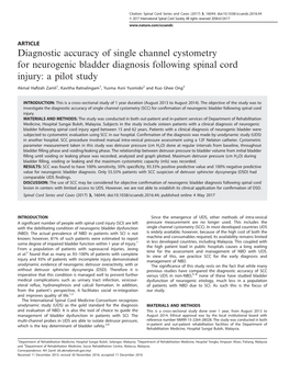 Diagnostic Accuracy of Single Channel Cystometry for Neurogenic Bladder Diagnosis Following Spinal Cord Injury: a Pilot Study