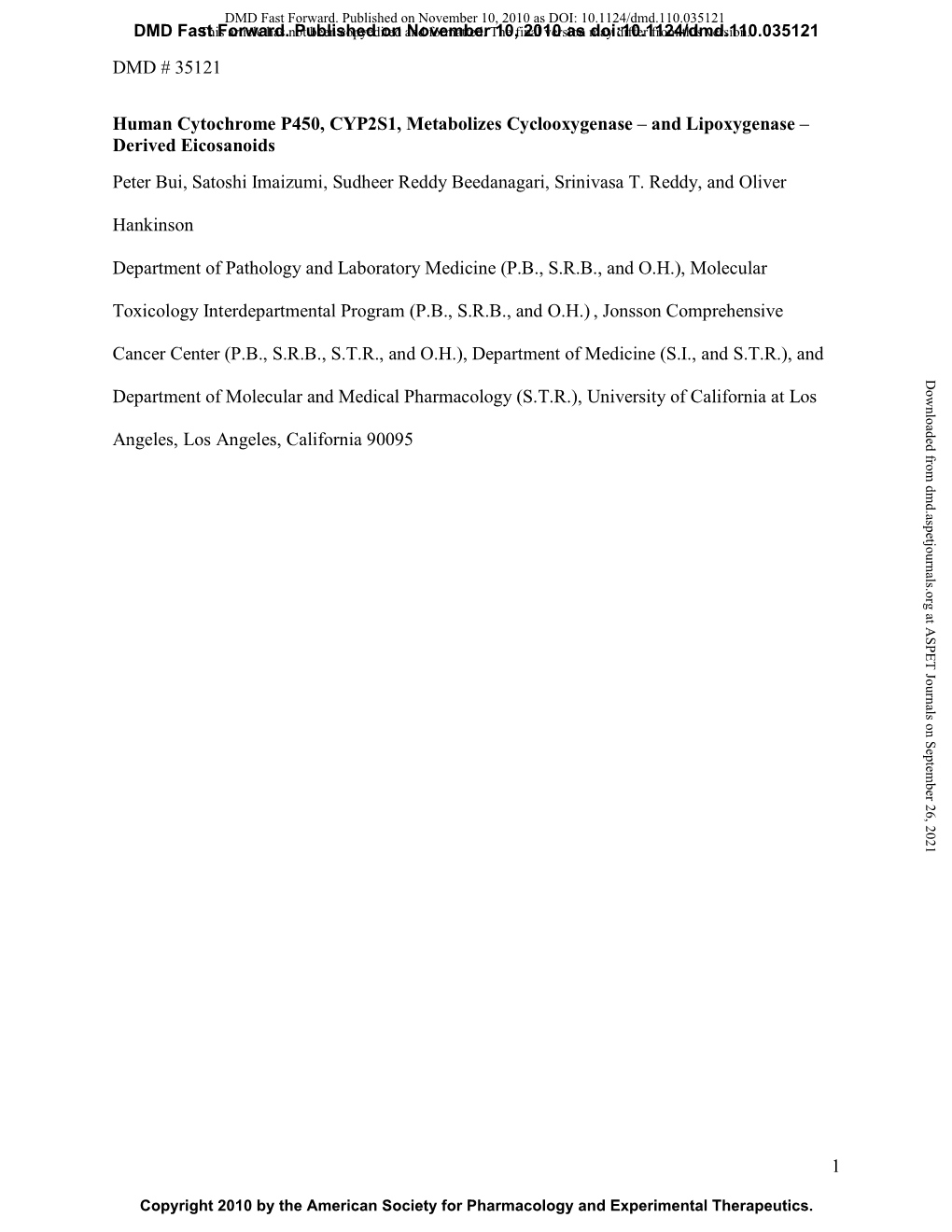 DMD # 35121 1 Human Cytochrome P450, CYP2S1, Metabolizes