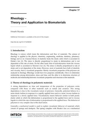 Rheology – Theory and Application to Biomaterials