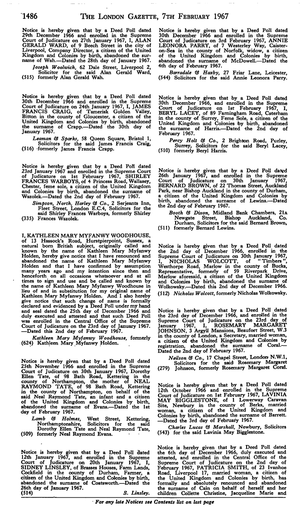 1486 the London Gazette, ?Th February 1967